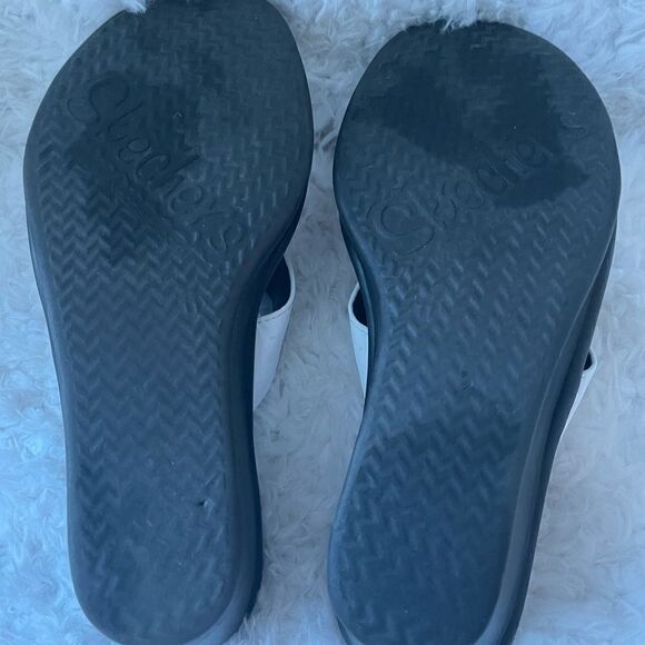 Skechers Rumbler white  wedge slip on straps sandals silver studs accent SZ11 - Picture 12 of 12